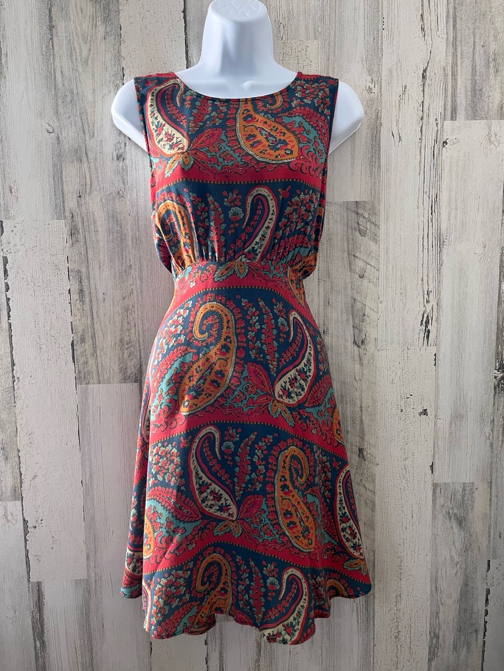 Free People Red Paisley Fit-and-Flare Midi Dress size 4